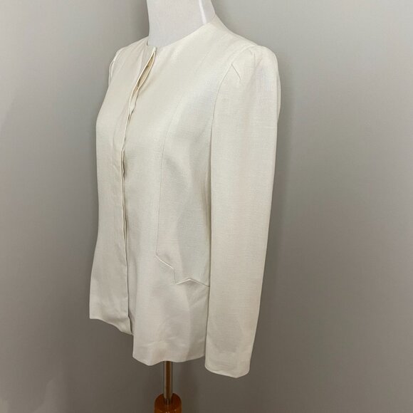 Albert Nipon Women’s Vintage Cream White Linen-Blend Suit Jacket Blazer - Picture 2 of 9
